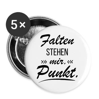 Falten stehen mir - Frecher Spruch - Buttons groß 56 mm (5er Pack) - Weiß - Vorne