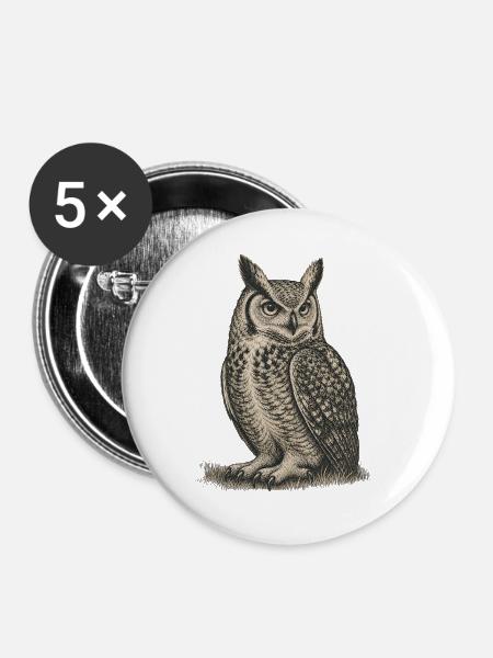 Eule - Buttons groß 56 mm (5er Pack) - Weiß