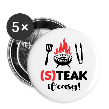 Steak it easy Grillsprüche Chef BBQ Grillparty - Buttons groß 56 mm (5er Pack) - Weiß - Vorne