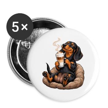 Süßer Dackel mit Latte Macchiato - Buttons groß 56 mm (5er Pack) - Weiß - Vorne