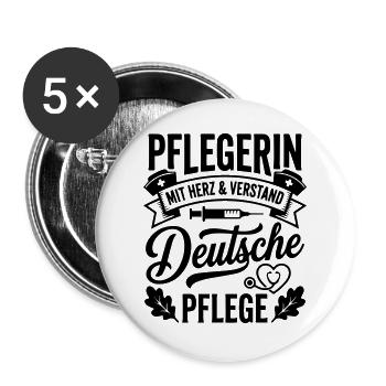 Pflege mit Herz & Verstand - Buttons groß 56 mm (5er Pack) - Weiß - Vorne