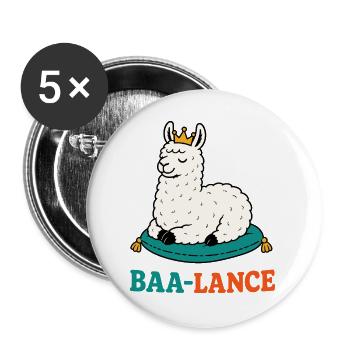 Baa-Lance – Königliches Lama in Balance - Buttons groß 56 mm (5er Pack) - Weiß - Vorne