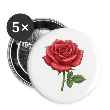 Rote Rose - Buttons groß 56 mm (5er Pack) - Weiß - Vorne
