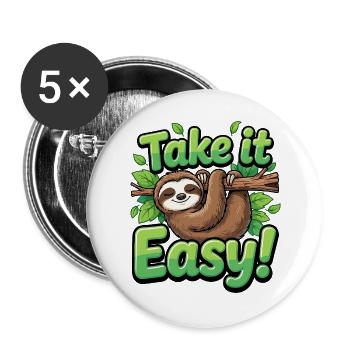 Take It Easy Faultier Grafik - Buttons groß 56 mm (5er Pack) - Weiß - Vorne