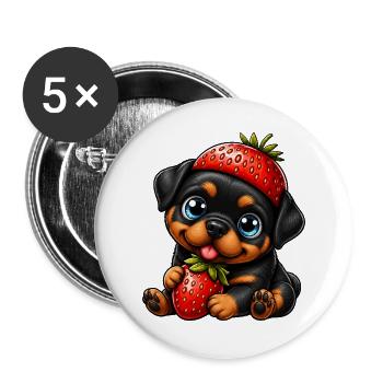 Rottweiler Erdbeere Süßer Sommer Cartoon - Buttons groß 56 mm (5er Pack) - Weiß - Vorne