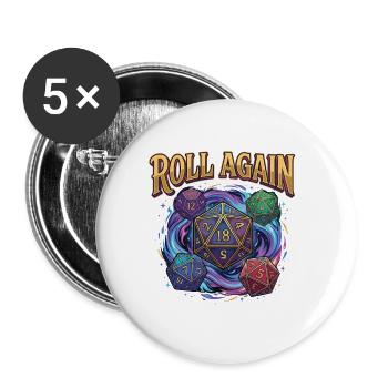 Noch einmal würfeln – Tabletop-RPG TTRPG Würfelgoblin D20 - Buttons groß 56 mm (5er Pack) - Weiß - Vorne