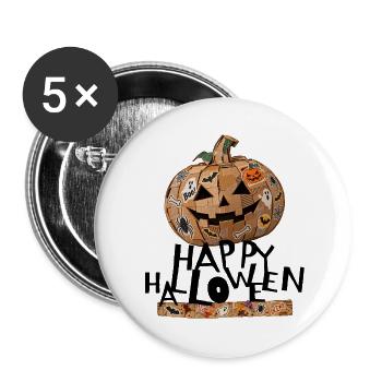 Happy-Halloween - Buttons groß 56 mm (5er Pack) - Weiß - Vorne
