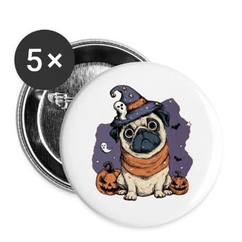Mops Halloween - Buttons groß 56 mm (5er Pack) - Weiß - Vorne