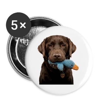 Labrador mit Ente - Zum Verlieben süß! - Buttons groß 56 mm (5er Pack) - Weiß - Vorne