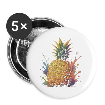 Tropische Ananas-Gelbe Frucht-Spritzkunst - Buttons groß 56 mm (5er Pack) - Weiß - Vorne
