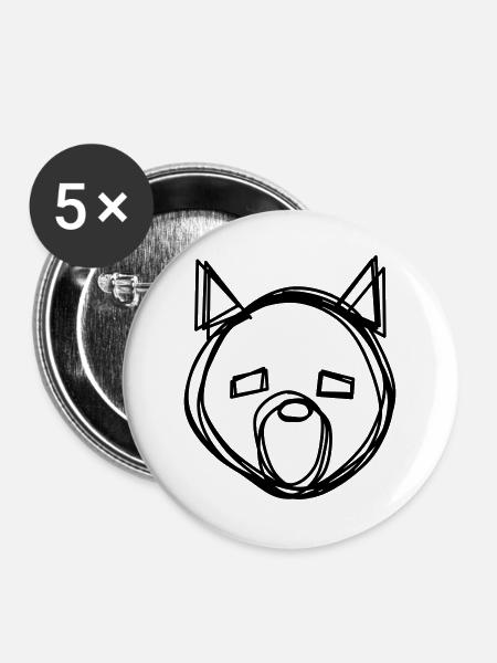 Wolf handgezeichnet - Buttons groß 56 mm (5er Pack) - Weiß