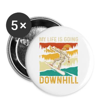 Mein Leben geht bergab – Snowboarder-Humor - Buttons groß 56 mm (5er Pack) - Weiß - Vorne