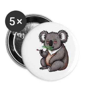 Cartoon Koala raucht Gras - Buttons groß 56 mm (5er Pack) - Weiß - Vorne