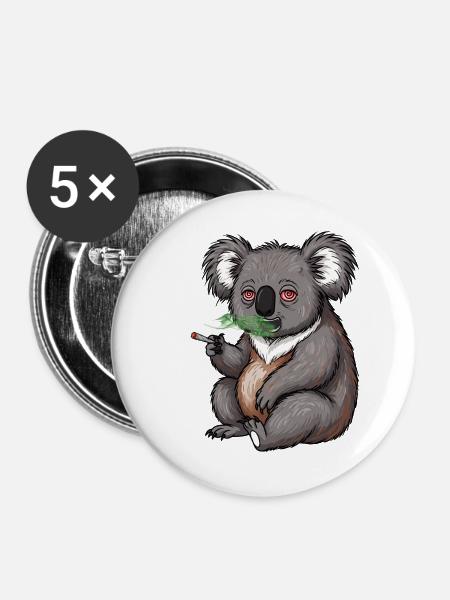 Cartoon Koala raucht Gras - Buttons groß 56 mm (5er Pack) - Weiß