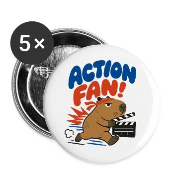 Action Fan – Capybara mit Filmklappe - Buttons groß 56 mm (5er Pack) - Weiß - Vorne