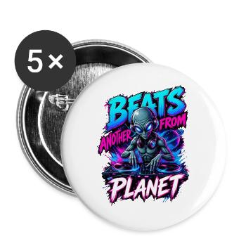 Neon-Alien-DJ-Beats von einem anderen Planeten - Buttons groß 56 mm (5er Pack) - Weiß - Vorne