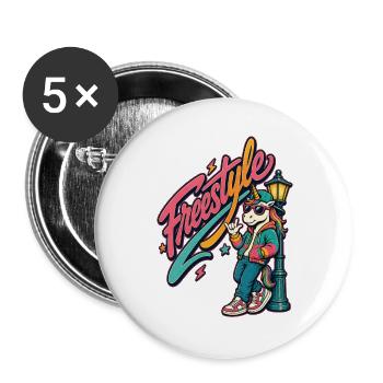 Einhorn Freestyle 80er - Buttons groß 56 mm (5er Pack) - Weiß - Vorne