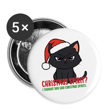 Weihnachtskatze Weihnachtsmütze Lustiger Weihnachtsgeister Humor - Buttons groß 56 mm (5er Pack) - Weiß - Vorne