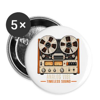 Analoge Vibe Reel To Reel Retro Musik - Buttons groß 56 mm (5er Pack) - Weiß - Vorne