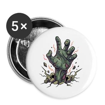 Unheimliche Zombiehand taucht aus rissigem Boden auf - Buttons groß 56 mm (5er Pack) - Weiß - Vorne