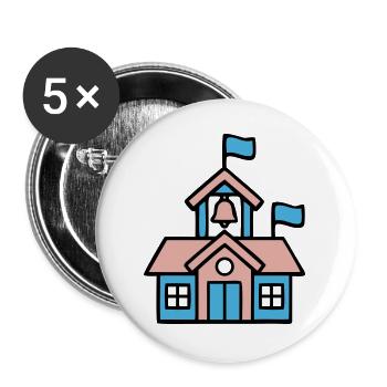 Schulhaus Glocke Icon - Buttons groß 56 mm (5er Pack) - Weiß - Vorne