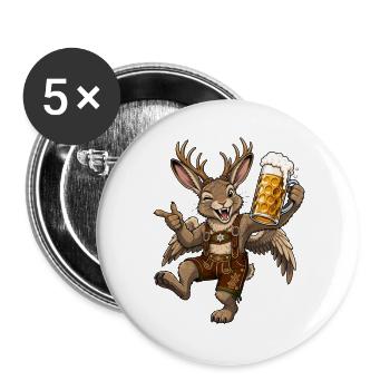 Wolpertinger Lederhose Bierkrug - Buttons groß 56 mm (5er Pack) - Weiß - Vorne