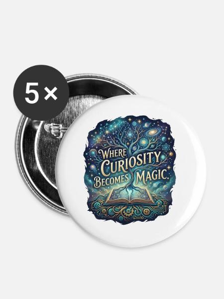 Magic Tree Cosmos und Fantasy-Buchdruck - Buttons groß 56 mm (5er Pack) - Weiß