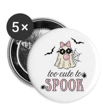 Too Cute to Spook – Geist mit rosa Schleife - Buttons groß 56 mm (5er Pack) - Weiß - Vorne