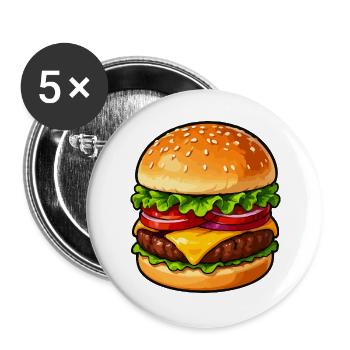 Kunterbunter Hamburger Cartoon - Buttons groß 56 mm (5er Pack) - Weiß - Vorne
