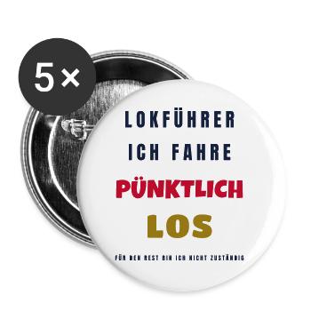 Lokführer Ich fahre pünktlich los - Eisenbahn - Buttons groß 56 mm (5er Pack) - Weiß - Vorne