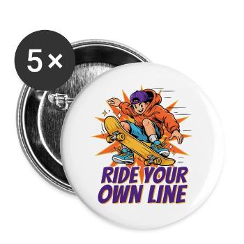 Skateboard Ride Your Own Line Cartoon Streetwear - Buttons groß 56 mm (5er Pack) - Weiß - Vorne