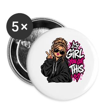 Du schaffst das Girl Power - Buttons groß 56 mm (5er Pack) - Weiß - Vorne
