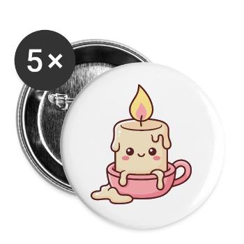 Niedliche Kawaii-Kerzenfigur schmilzt - Buttons groß 56 mm (5er Pack) - Weiß - Vorne