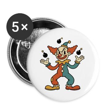 Vintage-Cartoon-Clown, der Bomben jongliert - Buttons groß 56 mm (5er Pack) - Weiß - Vorne