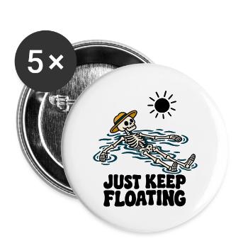 Just Keep Float – lustiges schwimmendes Skelett - Buttons groß 56 mm (5er Pack) - Weiß - Vorne
