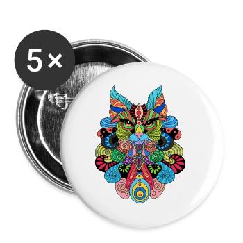 Chat_Mandala - Buttons groß 56 mm (5er Pack) - Weiß - Vorne