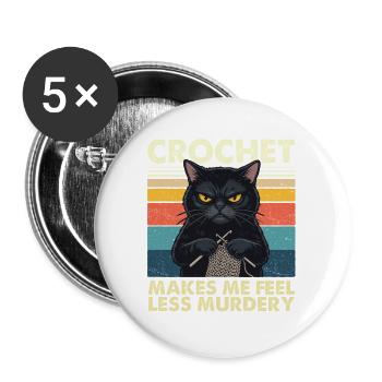 Häkeln lässt mich weniger mörderisch fühlen – Handwerker - Buttons groß 56 mm (5er Pack) - Weiß - Vorne