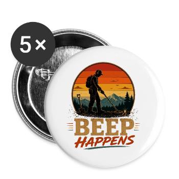  Sondengänger Sondler sondeln fun BEEP-HAPPENS - Buttons groß 56 mm (5er Pack) - Weiß - Vorne
