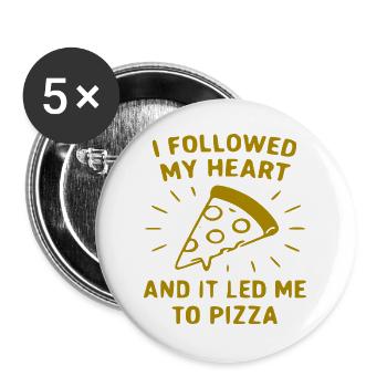 Herz folgt der Pizza - Buttons groß 56 mm (5er Pack) - Weiß - Vorne