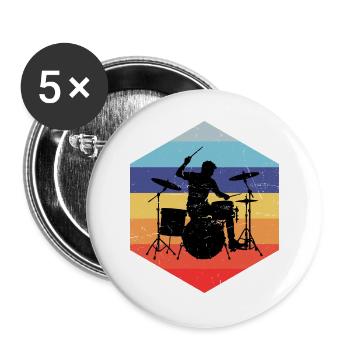 Geschenkidee für den Drummer mit Schlagzeugspielen - Buttons groß 56 mm (5er Pack) - Weiß - Vorne