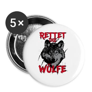 Rettet Die Wölfe Wolf Wolfskopf Tierschutz Spruch - Buttons groß 56 mm (5er Pack) - Weiß - Vorne