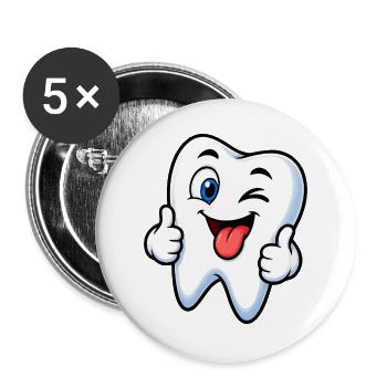 Fröhlicher Zahn-Buddy - Buttons groß 56 mm (5er Pack) - Weiß - Vorne
