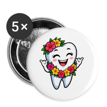 Fröhlicher Zahn mit Blumenkranz - Buttons groß 56 mm (5er Pack) - Weiß - Vorne