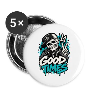 Totenkopf Streetwear Punk Rock - Buttons groß 56 mm (5er Pack) - Weiß - Vorne