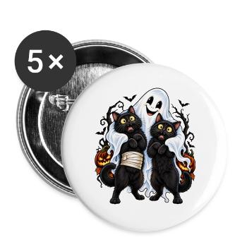 Katzen Gespenst – Lustiges Halloween - Buttons groß 56 mm (5er Pack) - Weiß - Vorne