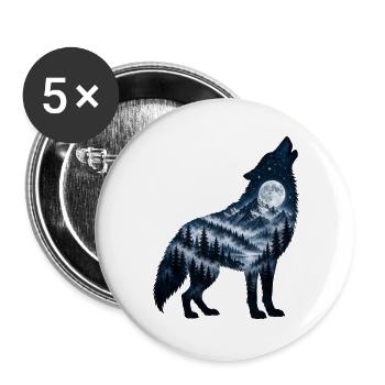 Wolf Krafttier Vollmond - Buttons groß 56 mm (5er Pack) - Weiß - Vorne