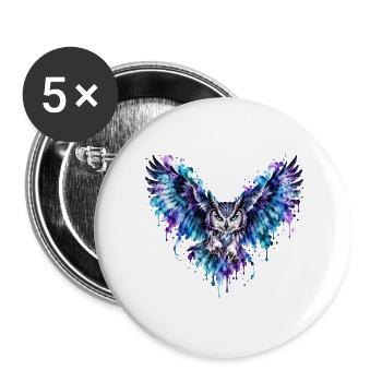 Mystische Eule – Flügel der Freiheit  - Buttons groß 56 mm (5er Pack) - Weiß - Vorne