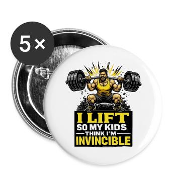 Unbesiegbarer Gym Dad Kraftmotiv für Väter - Buttons groß 56 mm (5er Pack) - Weiß - Vorne