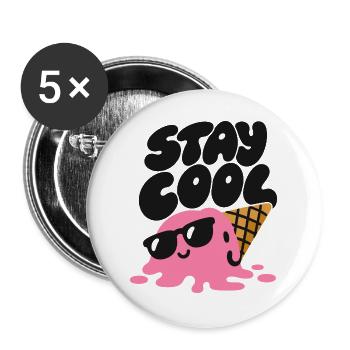 Stay Cool – Eiscreme mit Sonnenbrille - Buttons groß 56 mm (5er Pack) - Weiß - Vorne