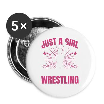 Just a Girl Who Loves Wrestling – Mädchen-Wrestlerin - Buttons groß 56 mm (5er Pack) - Weiß - Vorne